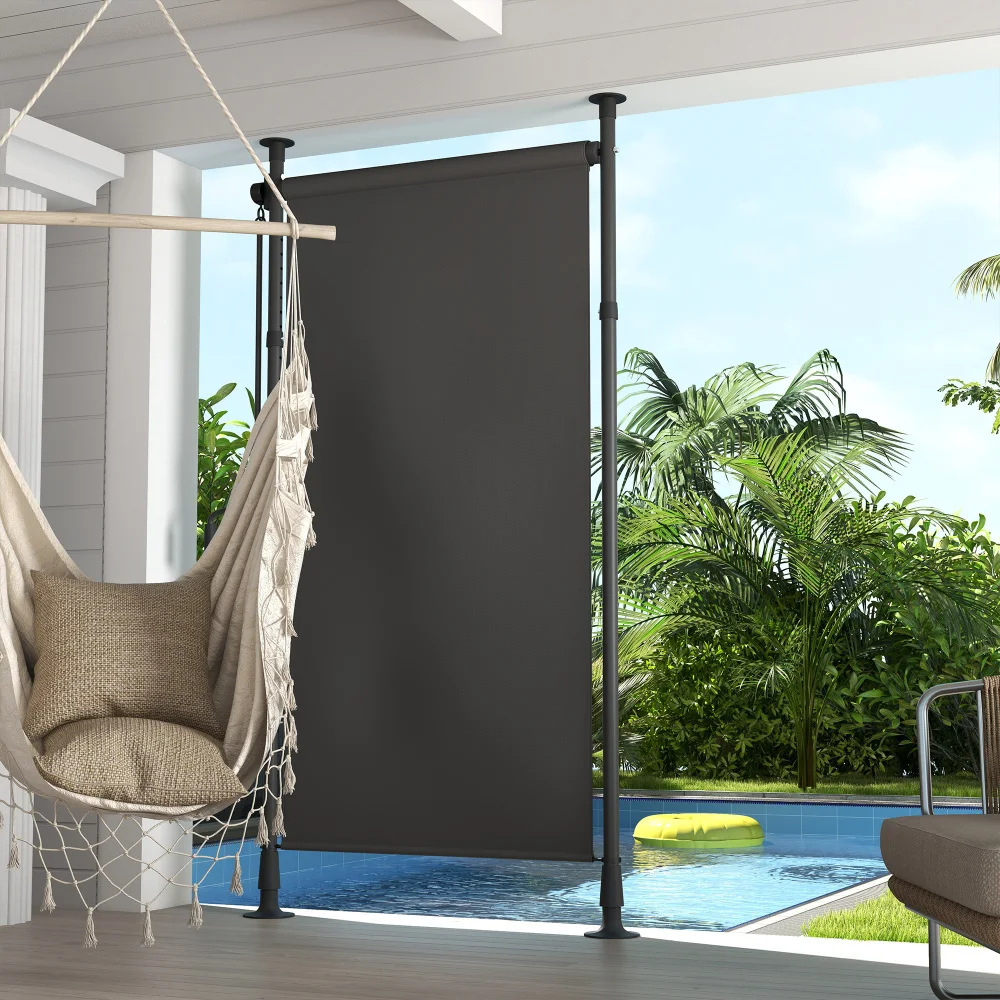 Vertikale Markise Balkon-Rollo 120x220-310cm Wetterfestes Polyester Dunkelgrau Manuelle Kurbel Sonnenschutz für Terrasse Garten Balkon