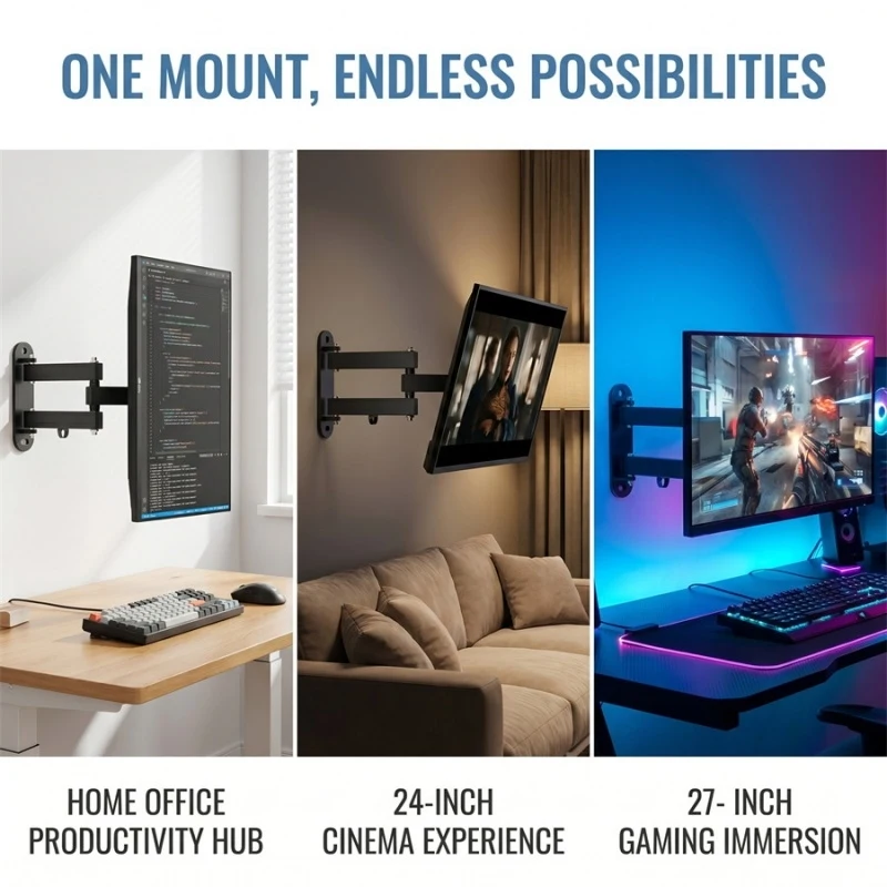 Schwenkbare Wandhalterung mit vollständiger Bewegungsfreiheit für 10-32 Zoll Flachbildfernseher und Curved TVs, geeignet für Heimkino-Installationen. Image