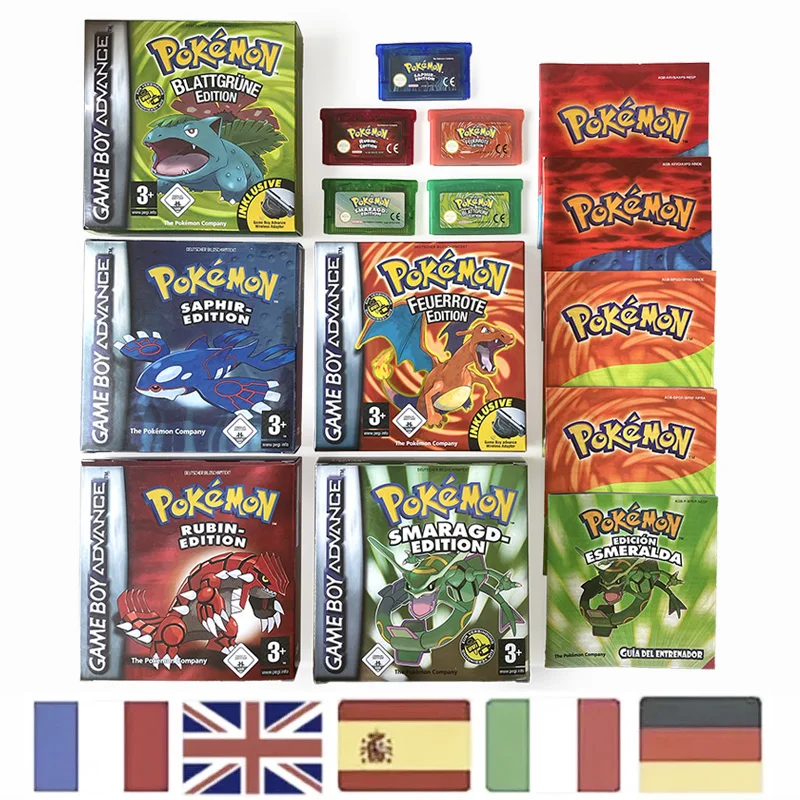 Pokémon IC-Speicherspielkassetten-Set Saphir, Rubin, Feuerrot/Blattgrün, Smaragd, versiegelte Verpackung Image