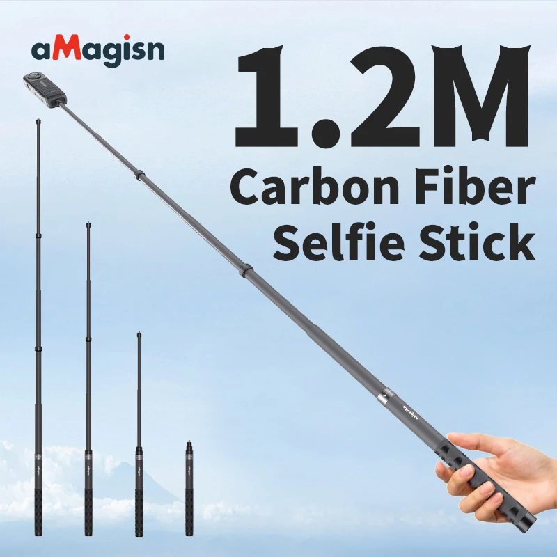 Für AMagisn 1,2 M Unsichtbare Gerade Pull Selfie Stick Carbon Fiber Erweiterte Einbeinstativ für Insta360 für GoPro Kamera Zubehör Image