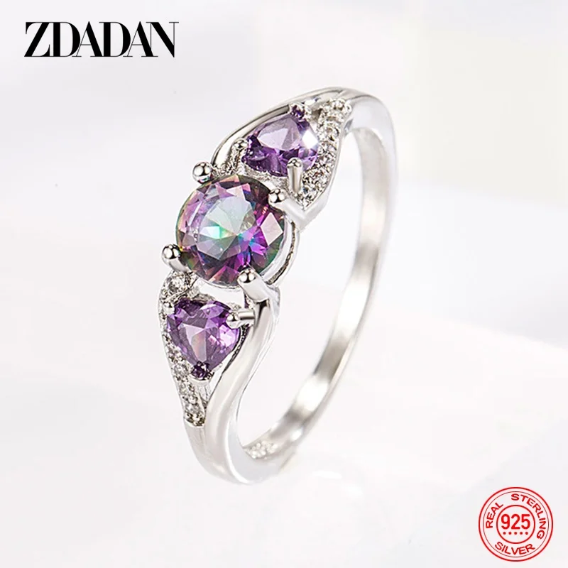 ZDADAN Ring aus 925er-Sterlingsilber mit Herz-Zirkon für Damen, Modeschmuck, Accessoires, Geschenk Image
