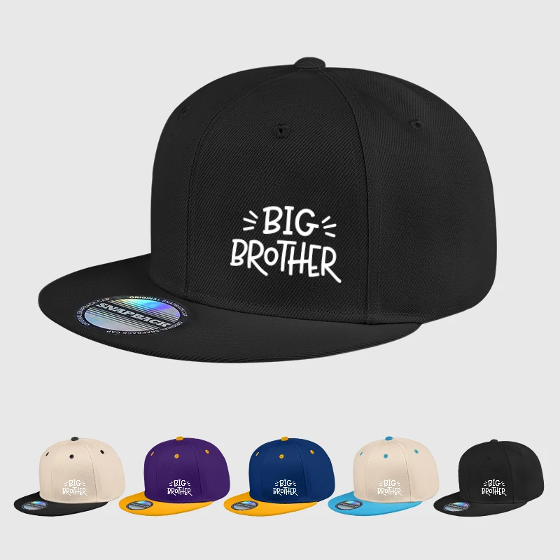 BIG BROTHER Schwarze Flat-Brim-Kappe mit Buchstaben-Print – Verstellbare Hard-Top-Hip-Hop-Street-Cap, perfekt für Rap und Outdoor-Sportarten