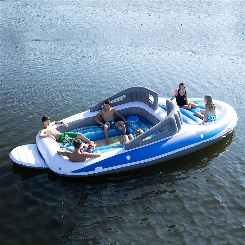 Aufblasbares Boot für 6 Personen, aufblasbare schwimmende Insel, Meeresparty, aufblasbare Yacht, verdicktes PVC-Raftingboot
