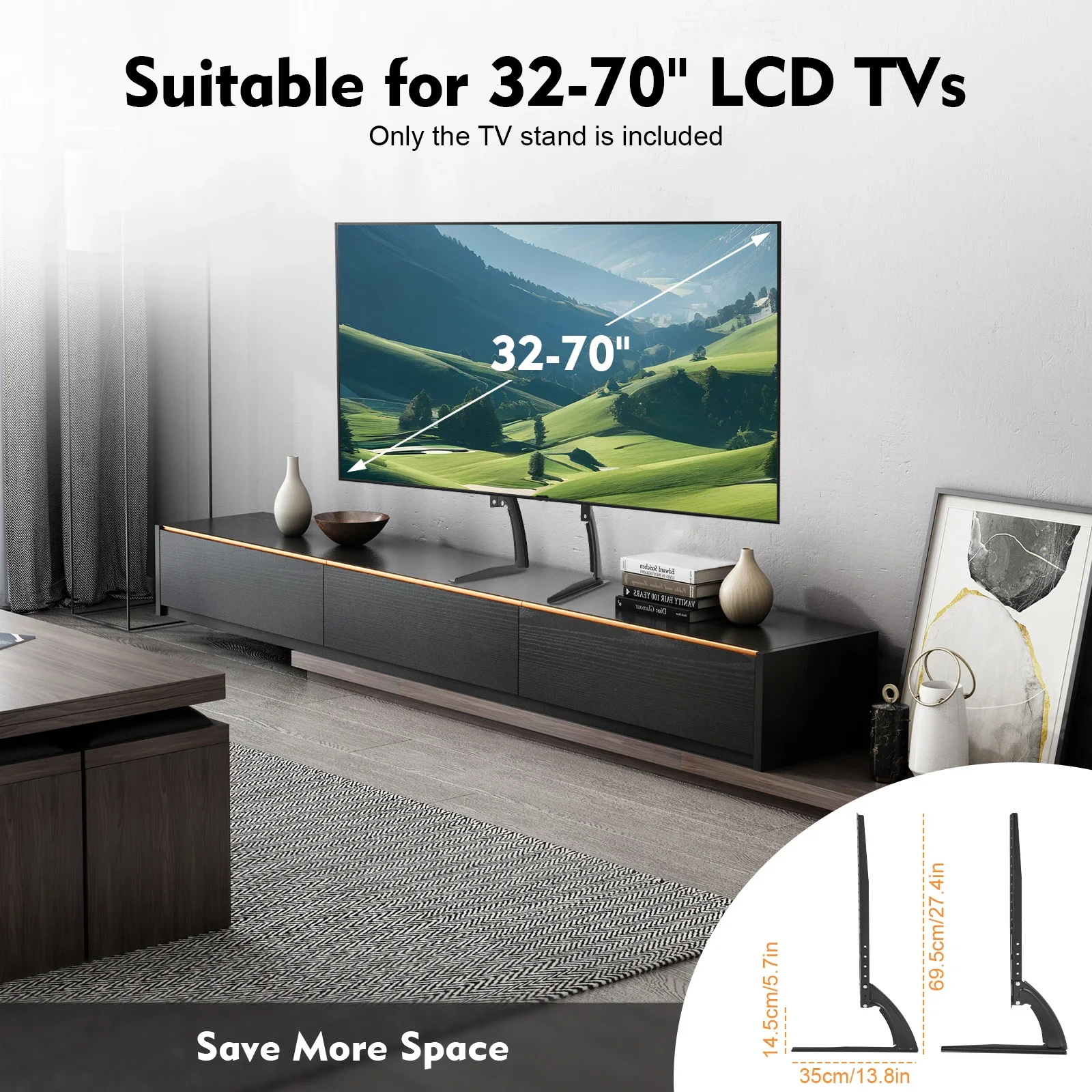 TV-Ständer Universeller LCD-TV-Ständer für 32-70 Zoll Flachbildfernseher Robuste Stahlkonstruktion Höhenverstellbar 35kg für Heimkino Image