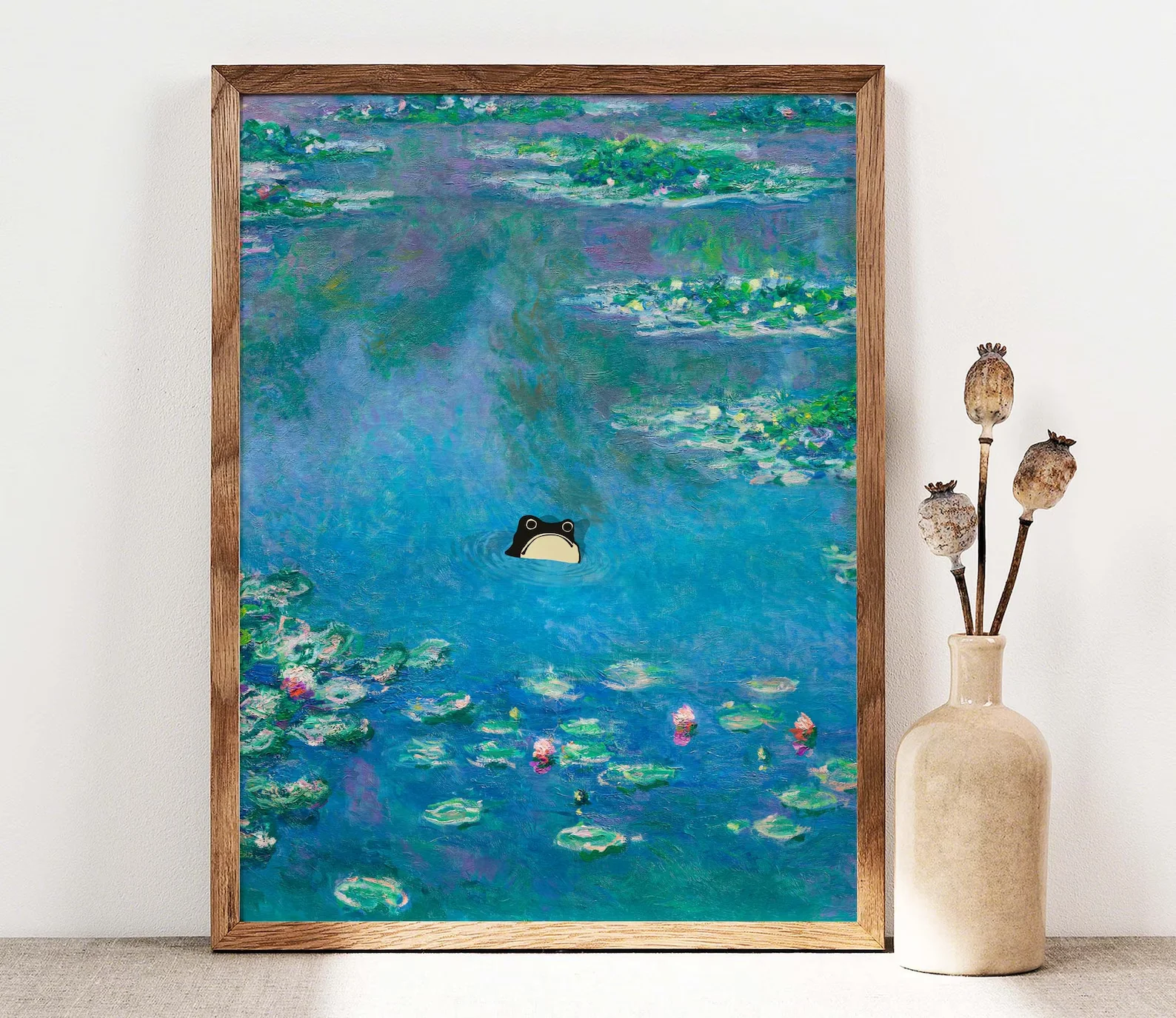 Unkomprimierter Frosch, Monet-Wasserlilien-Frosch-Druck, Claude Monet Angry Frog Poster, Froschkunst, lustiger Froschdruck, Matsumoto Hoji Frog PS Image