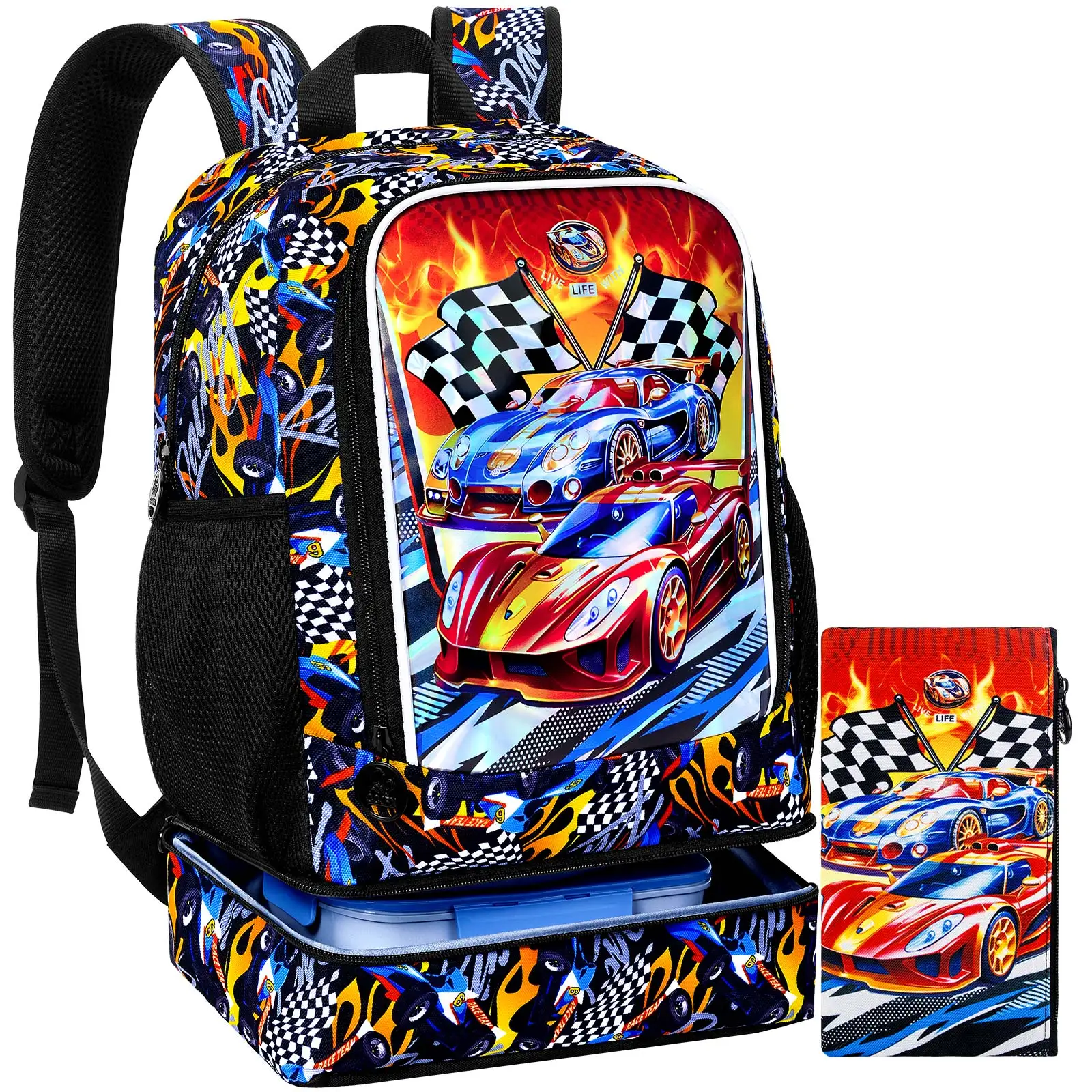 Sac à dos 2-en-1 pour garçons, sac d'école avec boîte à lunch, ensemble de sacs à dos de course pour enfants pour l'école primaire, la maternelle et la garderie