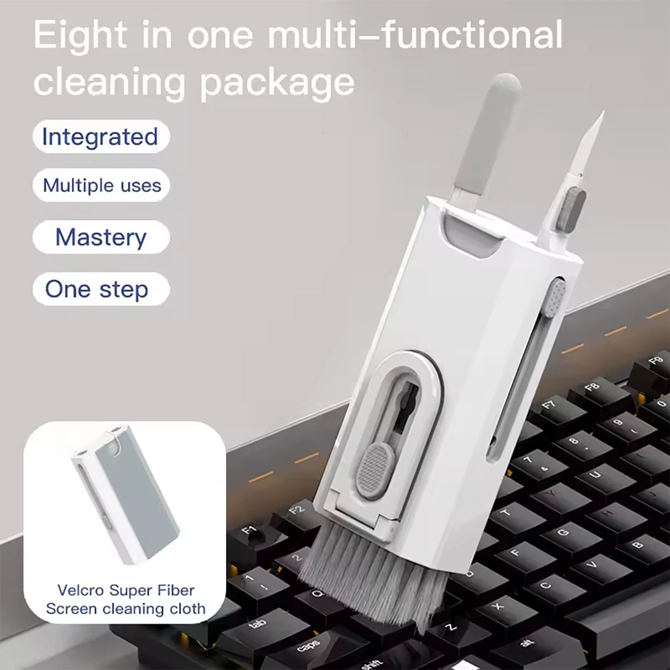 Acht-in-Eins Elektronisches Reinigungsset Multifunktionales Tastatur- und Kopfhörer-Reinigungsset mit Bürste, Tastenabzieher und Handyständer Image