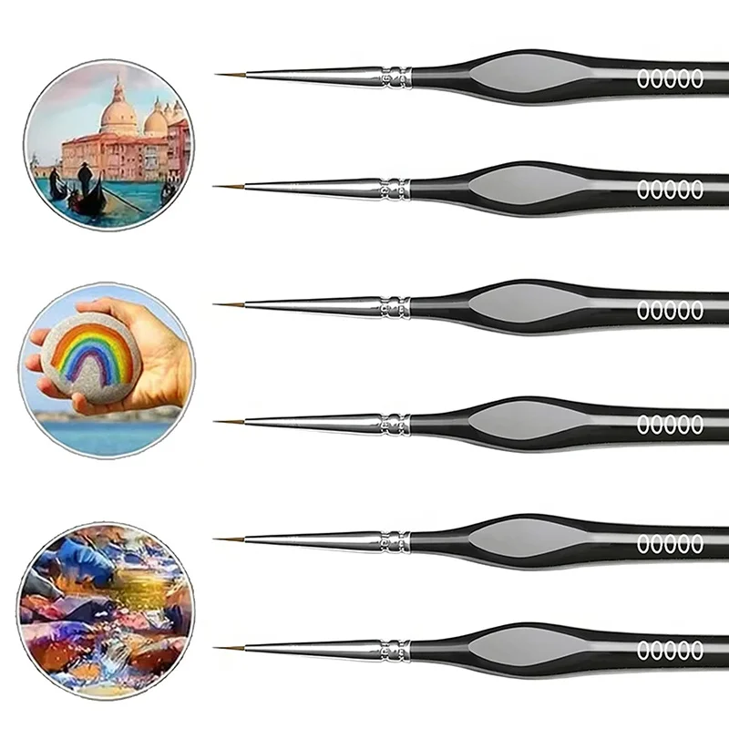 6-teiliges Set 6mm Miniatur-Malpinsel Kleine Feinspitzen-Pinsel Mikro-Detail-Malpinsel-Set Dreieckige Griffgriffe Kunstpinsel Image