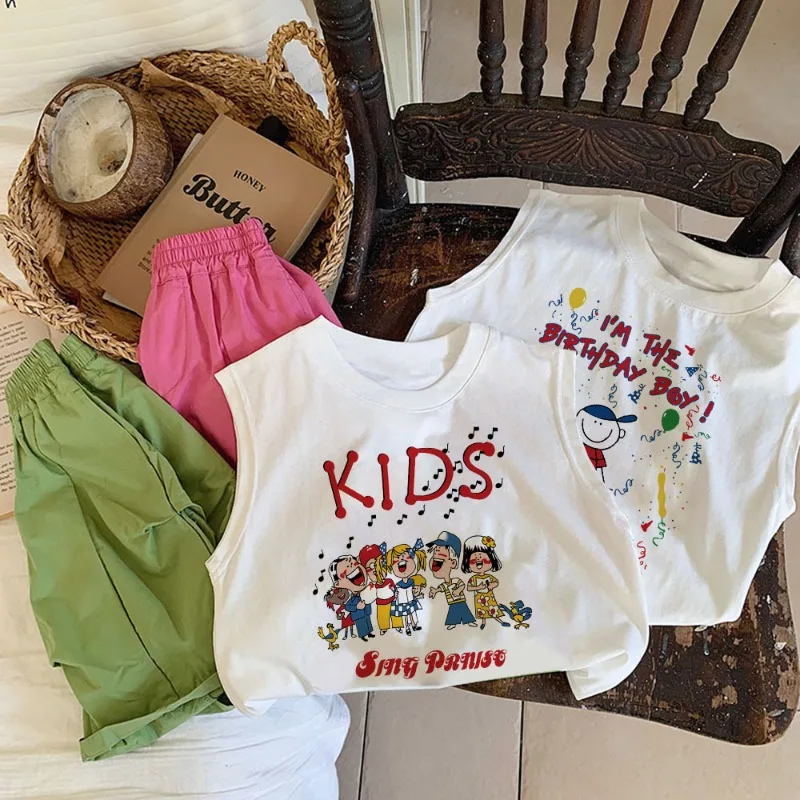 Bellbell Sommer Kinder-T-Shirts aus Musselin, dünn, Cartoon-Motiv, lässig, für Kleinkinder, Babys, Mädchen, Tank-Top, lockerer Rundkragen, 1–10 Jahre, Kinder-Mädchen-Shirt Image