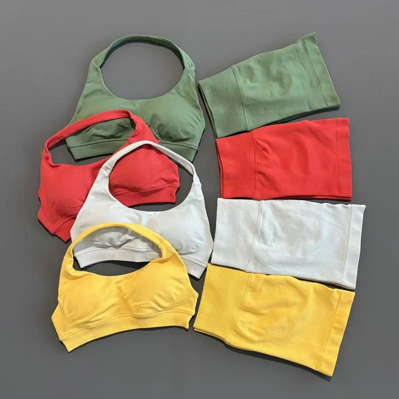 Ensemble de sport 2 pièces pour femmes, débardeur de Yoga sans couture, soutien élevé, dos ouvert, vêtements de sport, froissés sur les fesses, jambières d'exercices, costume de sport, ensemble de