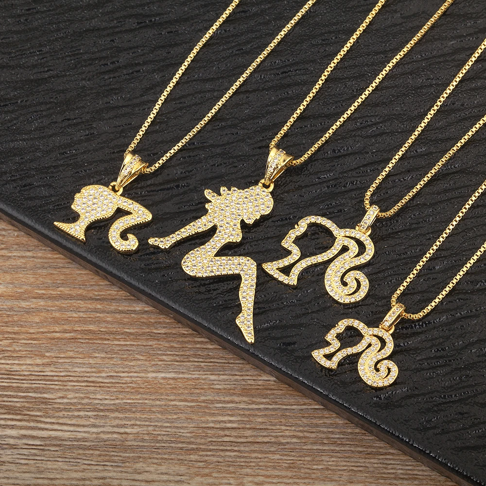 Nidin Neue Kreative Design Mädchen Form Pflastern Glänzenden Kristall Zirkon Anhänger Halskette Für Weibliche Punk Stil Halsband Hals Schmuck Geschenke Image