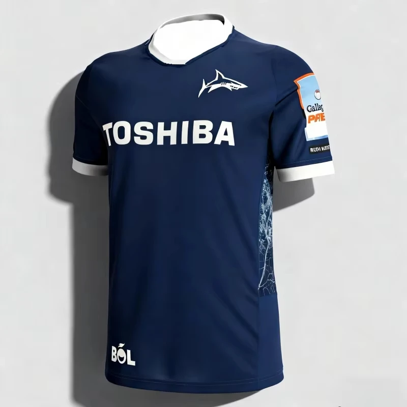 Nouveautés 2026 – Maillot de rugby des Sharks d'Angleterre pour hommes, séchage rapide, entraînement, domicile, pour toute la famille et les enfants