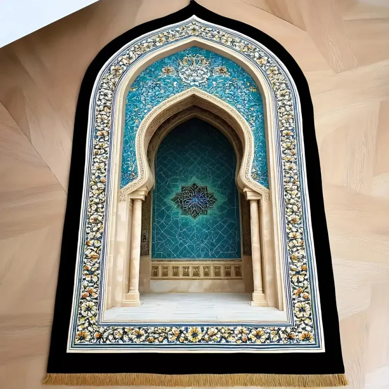 VIKAMA Luxuriöse Muslimische Gebetsmatte mit Fransen Tragbare Faltbare Innen- und Außengebetsmatte Pilger-Teppich Heimdekoration Image