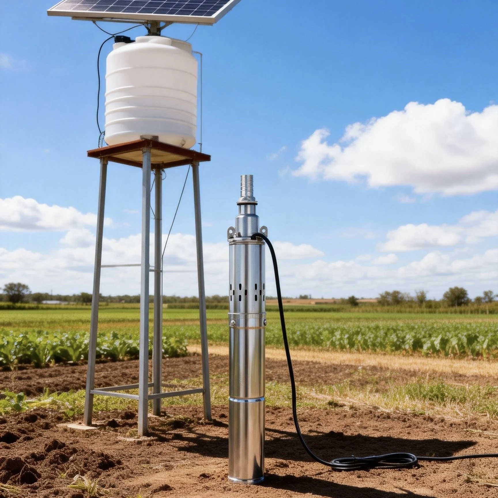 750W Max 140M Solar-Tiefbrunnenpumpe mit integriertem Controller für Bauernhof und Ranch, Solar-Tauchpumpe aus Edelstahl für Bohrbrunnen