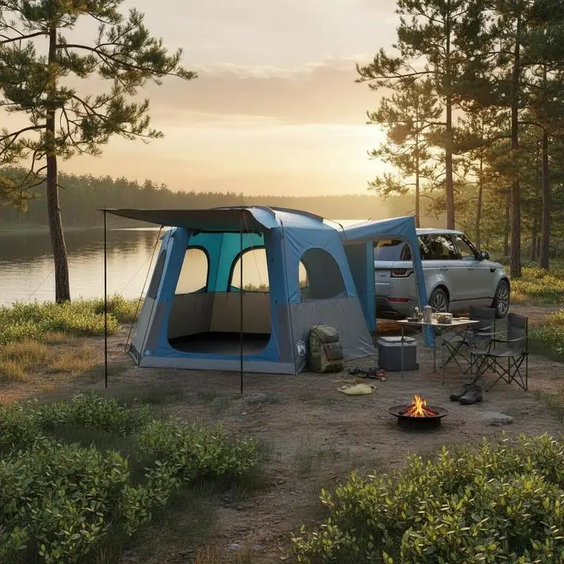 Wasserdichte 4-Personen-Autozelt aus 185T Polyester, leicht mit E-Port, einfach aufzubauen für Camping und Festivals Image
