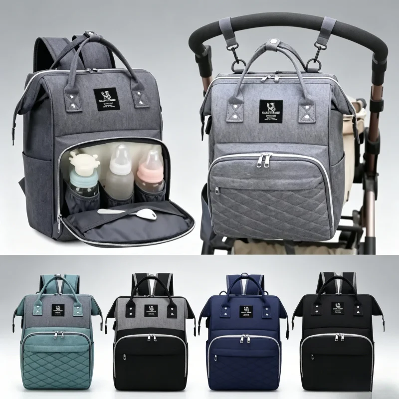 Sac à langer grande capacité pour maman, sac à dos suspendu pour poussette avec matelas à langer, sac de puériculture multifonctionnel