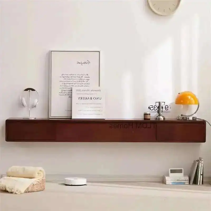 Meuble TV suspendu nordique, meuble TV mural pour petit appartement, couleur bois de noyer, meuble TV minimaliste pour salon