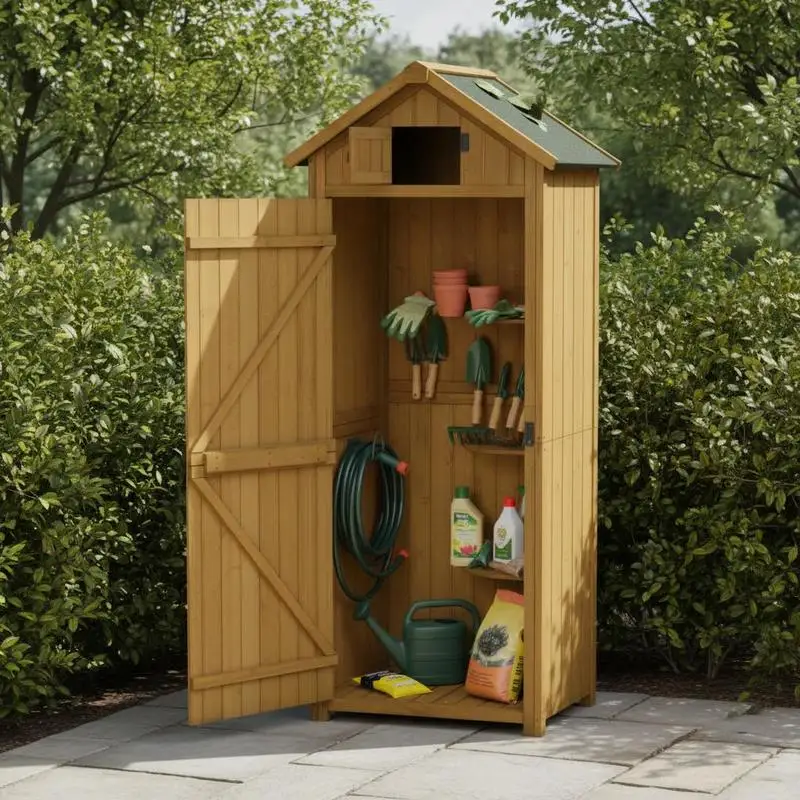 Abri de jardin/chalet 77 x 54,2 x 179 cm ​ ​ Abri de jardin / remise. Construit en bois massif robuste, idéal pour ranger les outils agricoles dans une cour ou un jardin, ou comme abri de rangement