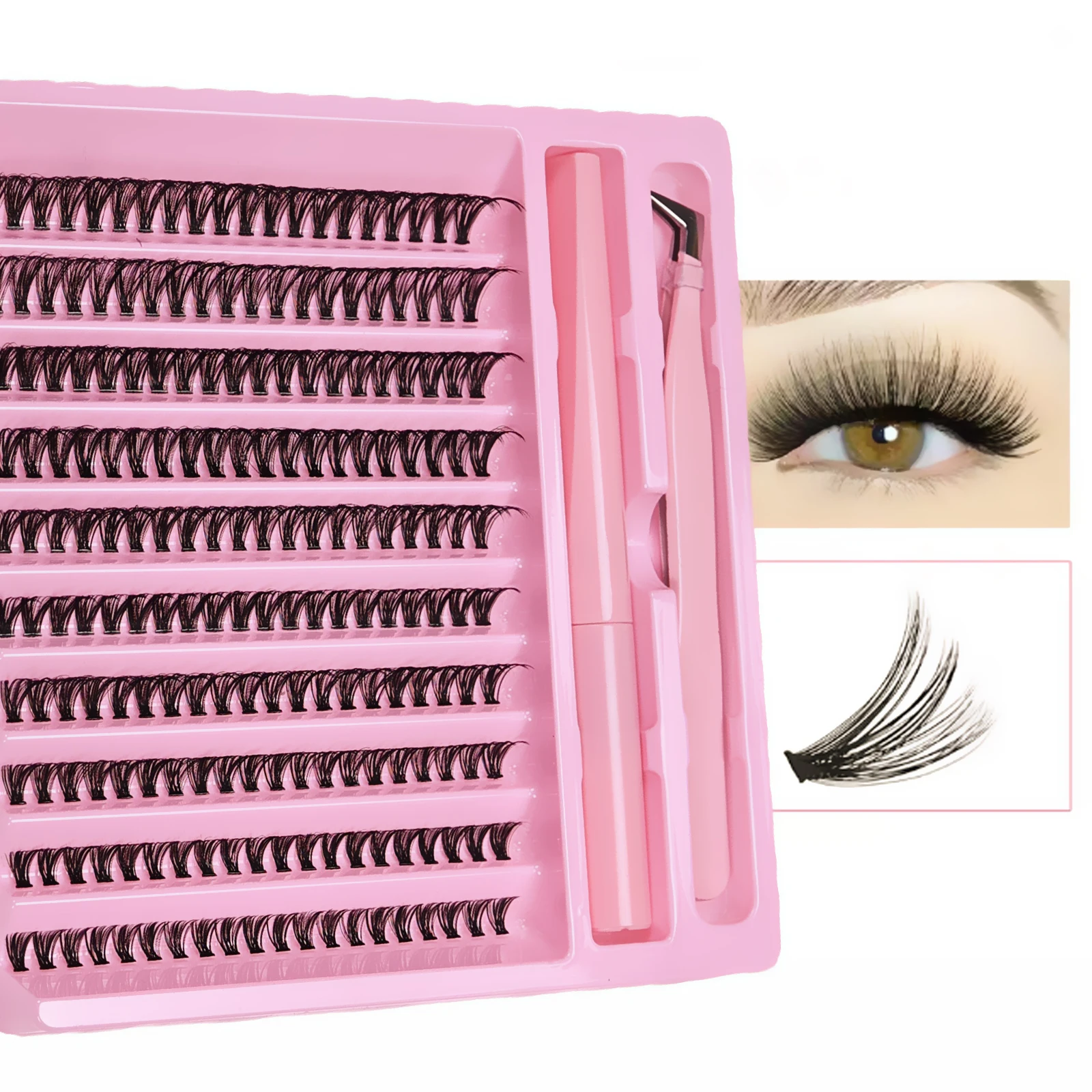 DIY Wimpernverlängerungs-Set 200 Stück Wimpernbüschel mit Kleber Wimpern-Kit Cluster-Wimpern D-Curl Falsche Wimpernbüschel mit Pinzette Image