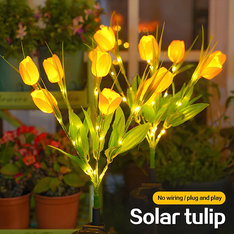 Realistic Solar Tulip Flower Lights 7 Heads LED Garden Stake Landscape Lamp Waterproof for Garden Balcony Yard Pathway Decor