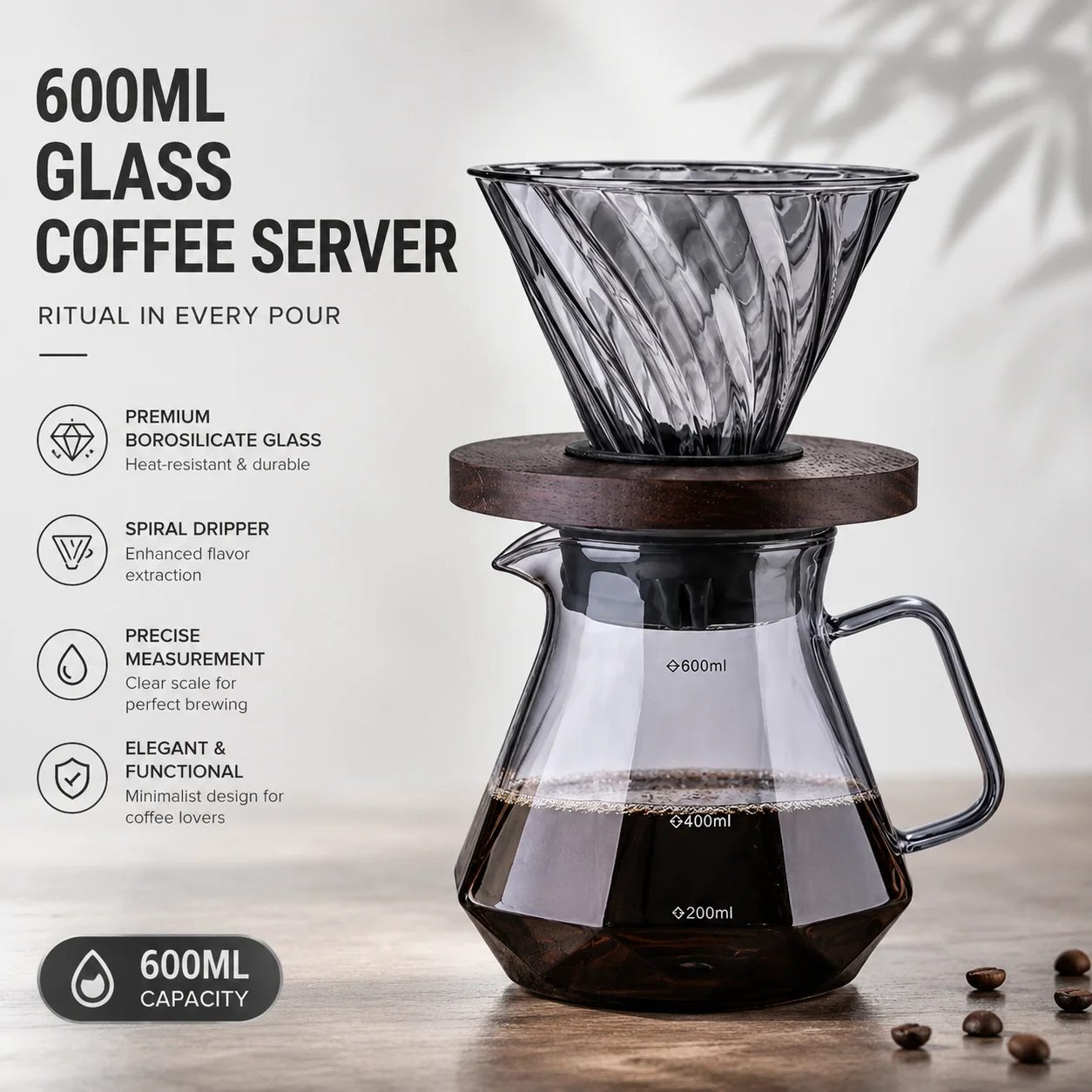 Magpie Glass Coffee Pot For V60 Filter Cup Set Glass Sharing Pot Household Drip-Type Coffee Filter Cup