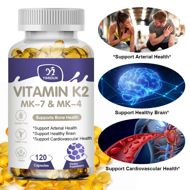 Vitamin-K2-Kapseln mit Kardiovaskulärem Vitamin-K2-Kapsel, Dental-, Skelett- und Kalziumstoffwechsel. Gesundheitsunterstützung. Vitamin-K-Ergänzung Image