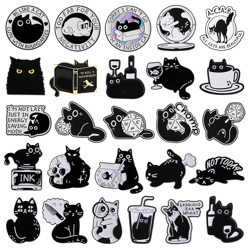 Süße schwarze Katze Sammlung Emaille Pin Punk große Augen Kätzchen Tier Brosche Revers Rucksack Abzeichen Schmuck Geschenke für Katzenliebhaber Freunde