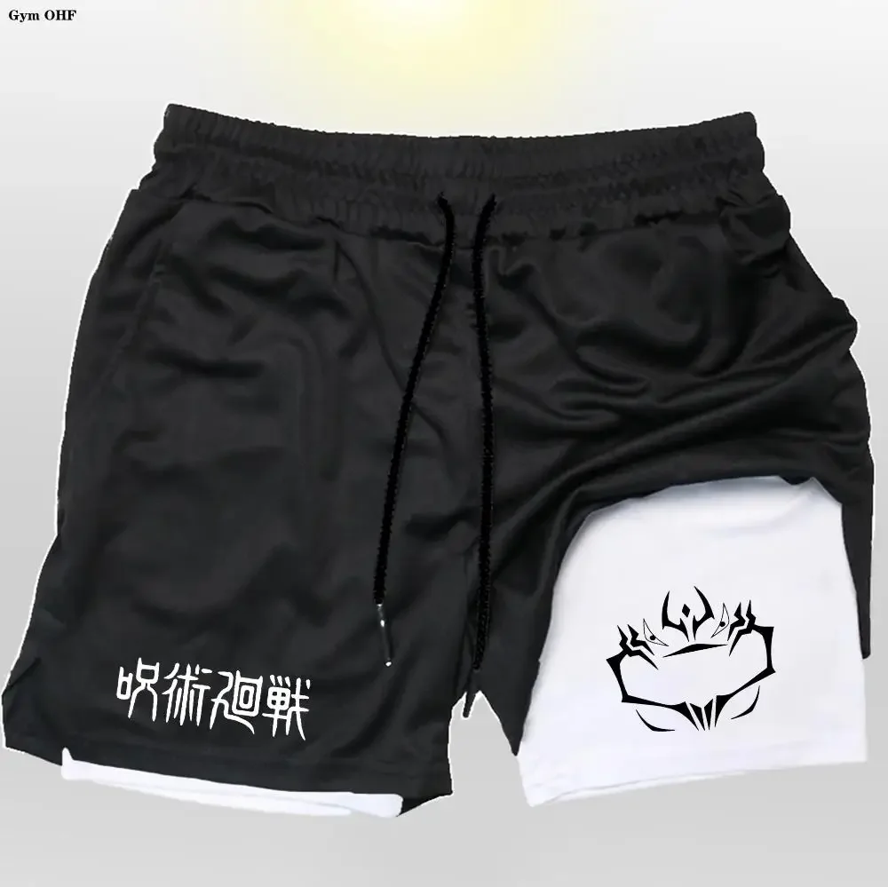 Jujutsu Kaisen Kompressionsshorts Herren Fitness Gym Laufen Doppelschicht 2-in-1 Kurze Hosen Rashgard Performance Anime Image
