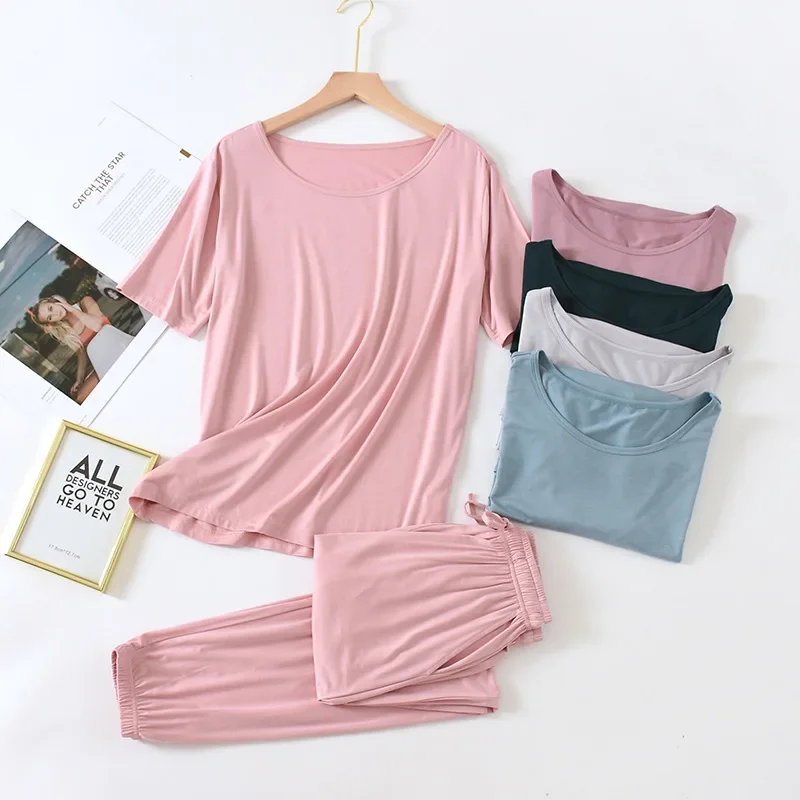 Pyjama modal deux pièces pour femme, pantalon à manches courtes, couleur grande taille, respirant, décontracté, ensemble de service à domicile, printemps et été 2026