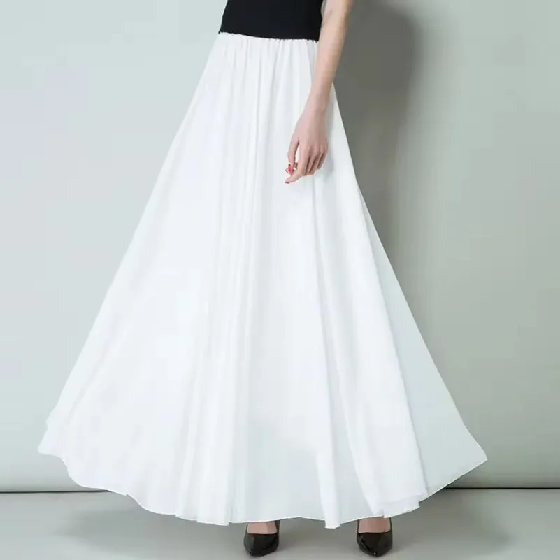 Jupes de danse en mousseline de soie pour femmes, grande taille, pleine longueur, taille haute, élégante, rose, noir, rouge, bleu royal, blanc, été