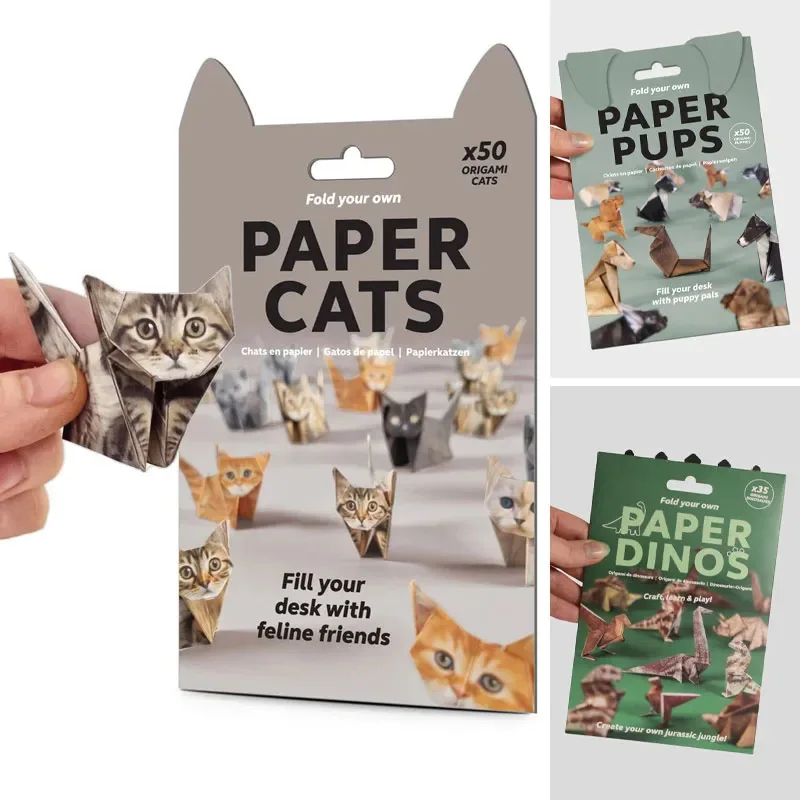 Créatif bricolage papier chats 50 feuilles bricolage Origami papier à la main bricolage papier chat chien dinosaure amusant Art artisanat pliant Animal pliant ensemble