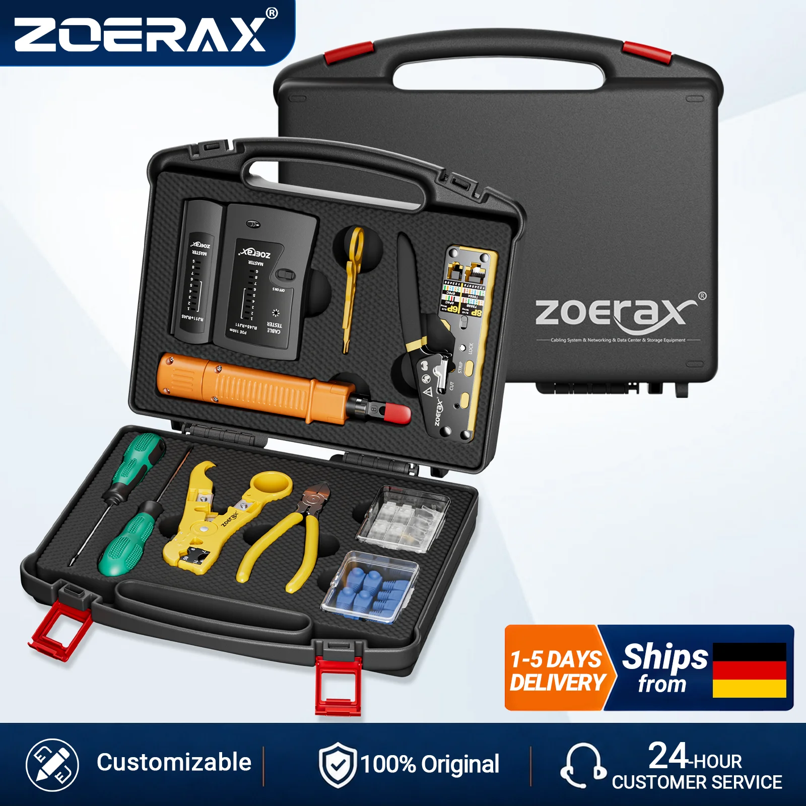 ZoeRax RJ45 CAT6 CAT5E kit d'outils de sertissage Kit d'outils réseau RJ45 passage à travers l'outil de sertissage testeur de câble outil de poinçonnage dénudeur