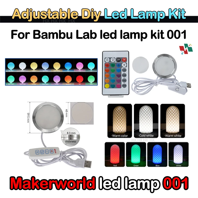 Kit de lampe LED pour Bambu Lab, kit d'éclairage réglable, pièces de lampe LED, matériel DIY, modèle blanc/lumière froide/lumière chaude, sans boîtier de lampe 001
