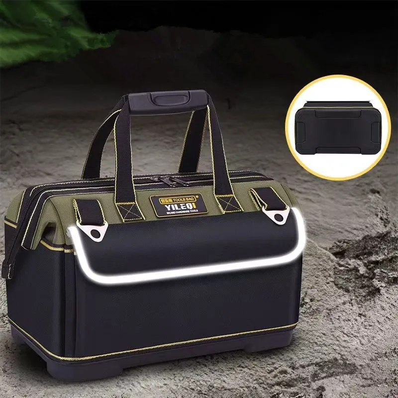 Sac à outils jaune et noir monobloc, taille 16 pouces, 18 pouces, 21 pouces, sac à outils professionnel, sac à outils avec bandoulière réglable, grande ouverture et grande capacité, sac à outils multifonctionnel de haute qualité