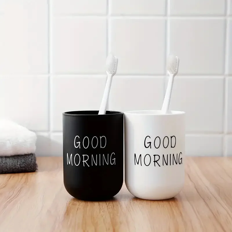 Tasse de bain de bouche graphique avec Slogan, tasse de brosse à dents Simple pour Couple, tasse de gargarisme en plastique, gobelet de salle de bain, accessoire de salle de bain, 1 pièce/2 pièces/3 pièces