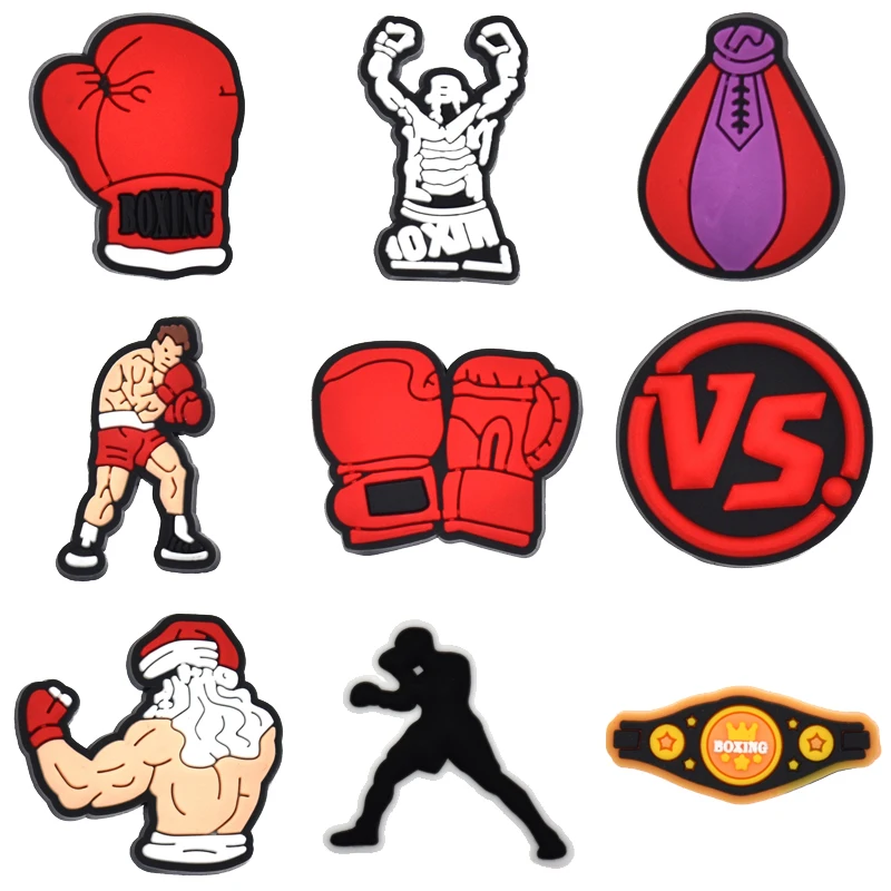 Breloques de chaussures de boxe rouges pour Crocs, accessoires pour hommes, épingles de sabots, Badge pour femmes, Jeans pour garçons et filles, décorations pour enfants, accessoires de chaussures à boucle