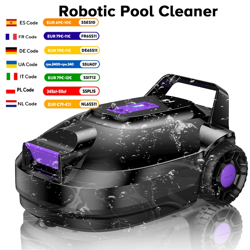 Nettoyeur de piscine Redkey S200, nettoyeur de piscine robotisé sans fil, nettoyeur de piscine robotisé automatique, aspirateur de piscine robotisé sans fil, autonomie maximale de 180 minutes