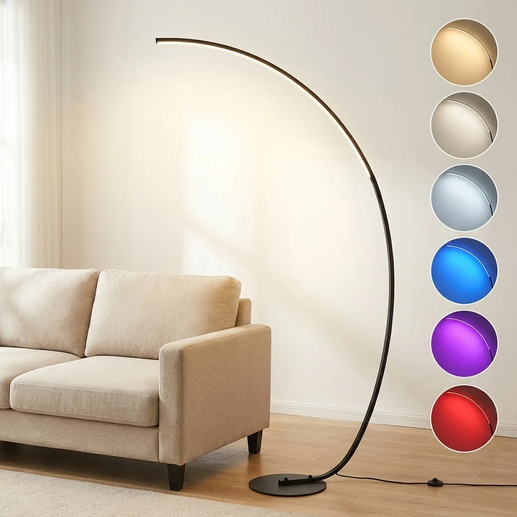 Lampe sur pied RGBW, lampe sur pied de 65 pouces, lampe sur pied à arc à intensité variable pour salon avec pied et télécommande, 3000K-6000K, lampe d'angle LED, lumière ambiante à changement de couleur