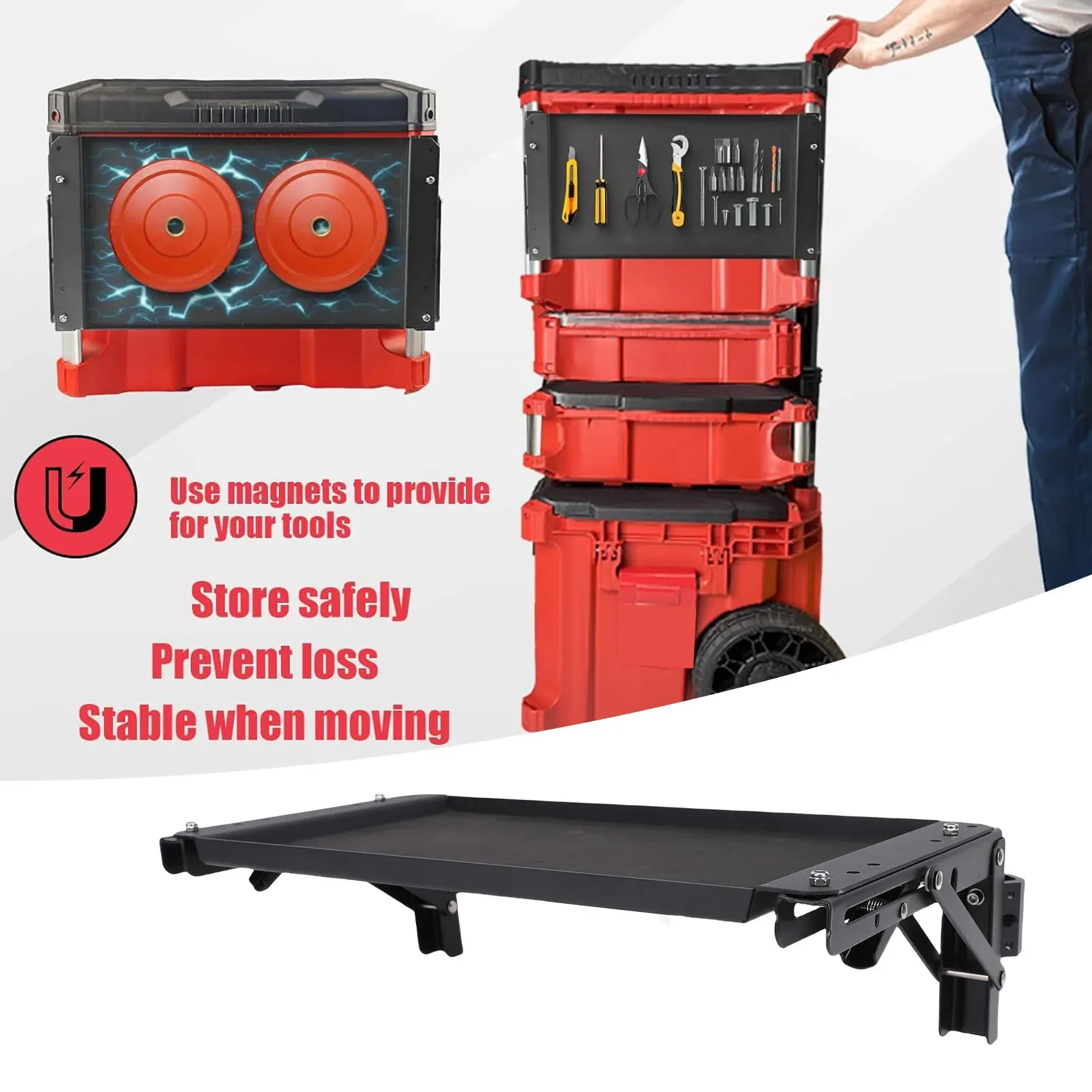 Boîte à outils Table pliante adaptée à l'emballage plateau à outils puissant côté stockage sûr établi boîte à outils plateau à outils adapté pour l'emballage