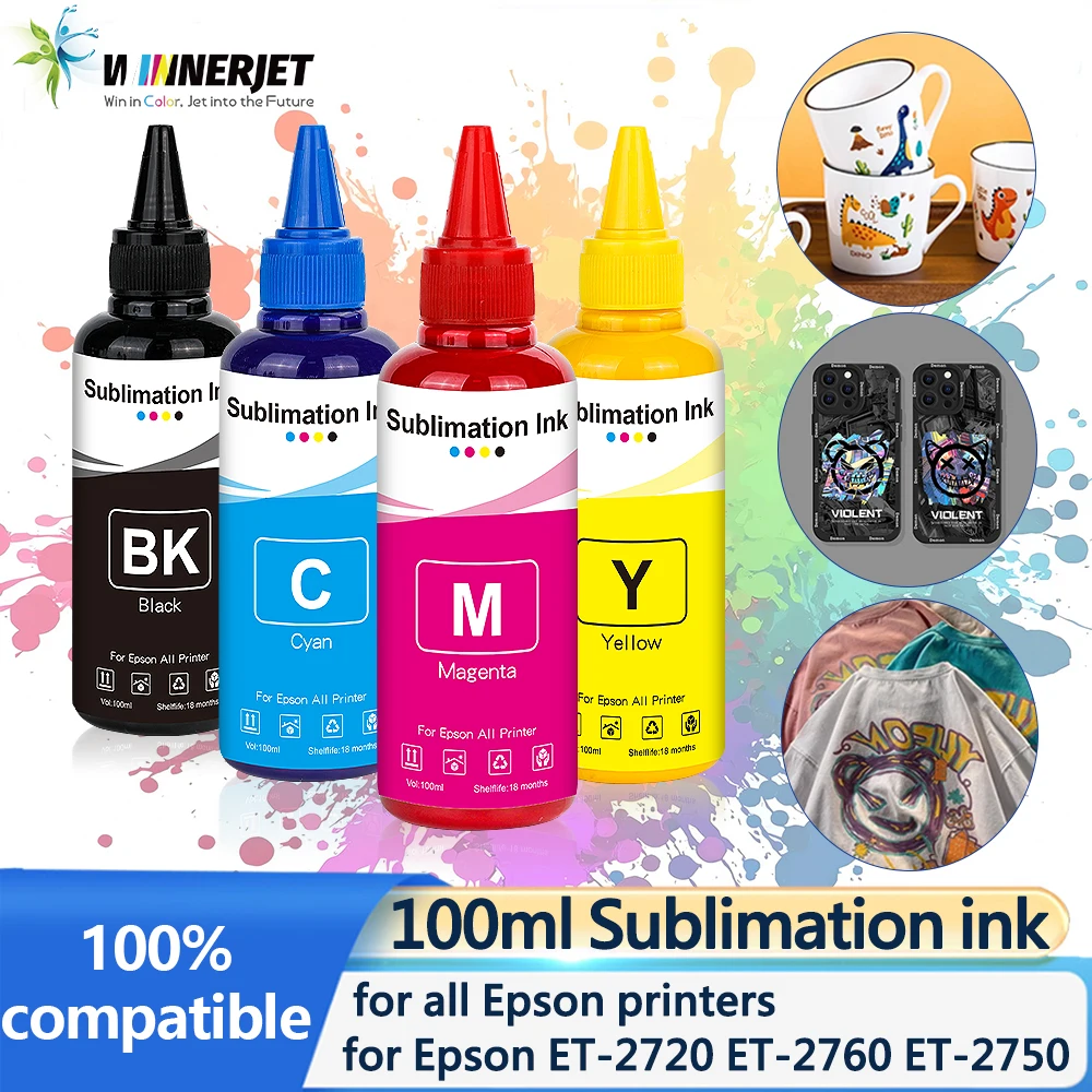Encre de sublimation 100ml, 4 couleurs/ensemble, pour toutes les imprimantes Epson ET-3700 ET-3800 ET-3850 ET-4800 ET-4810 ET-4850 ET-7700