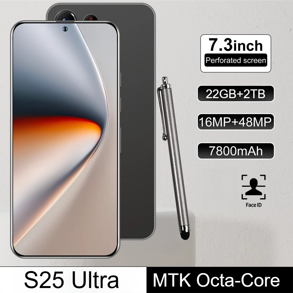 Téléphones mobiles S25 Ultra 22 Go + 2 To Smartphone Android Double appareil photo 48 MP + 16 MP Téléphone portable Batterie massive 7800 mAh Écran 7,3 pouces Smartphone 5G Double SIM Téléphone intelligent robuste Nouveauté 2026