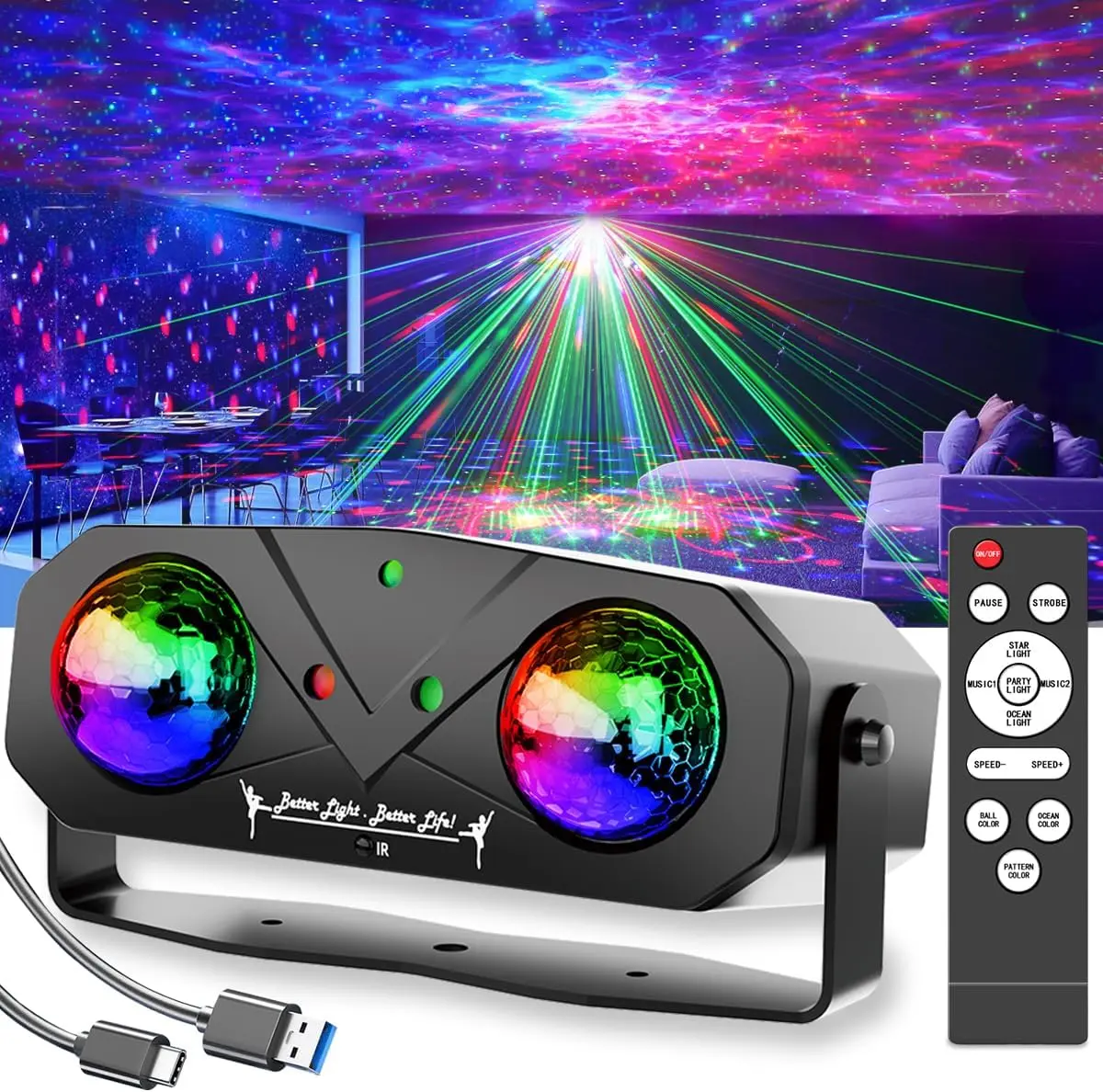 Lumière de fête boule Disco lumière Dj lumière Disco lumière océan lumière étoile projecteur de lumière de danse son activé avec télécommande