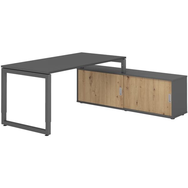HAMMERBACHER Schreibtisch höhenverstellbar (manuell) inkl. Sideboard »Alicante« 160 cm Kufenf grau, 160x81x80 cm