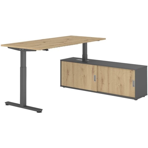 HAMMERBACHER Schreibtisch höhenverstellbar (elektisch) inkl. Sideboard »Alicante« 180 cm T-Fu braun, 180x120x80 cm