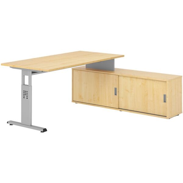 HAMMERBACHER Schreibtisch höhenverstellbar (manuell) inkl. Sideboard »Alicante« 160 cm Gestel Ahorn/Ahorn, 160x78x80 cm Image