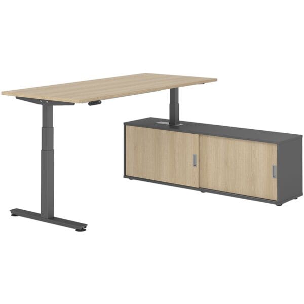 HAMMERBACHER Schreibtisch höhenverstellbar (elektrisch) inkl. Sideboard »Alicante« 180 cm T-F braun, 180x127x80 cm