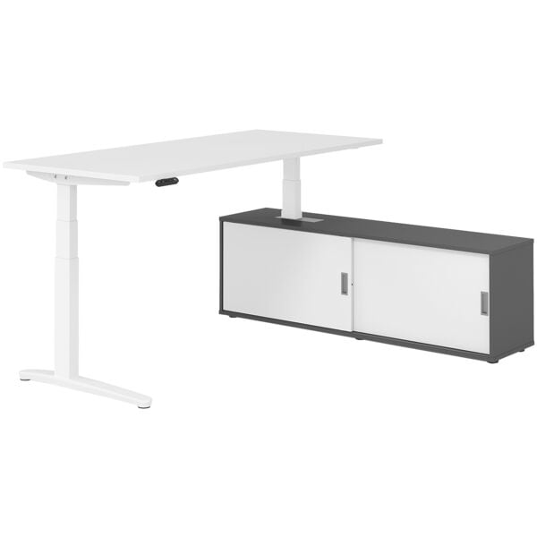 HAMMERBACHER Schreibtisch höhenverstellbar (elektrisch) inkl. Sideboard »Alicante« 180 cm C-F weiß, 180x129x80 cm