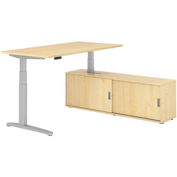 HAMMERBACHER Schreibtisch höhenverstellbar (elektisch) inkl. Sideboard »Alicante« 160 cm C-Fu Ahorn/Ahorn, 160x129x80 cm
