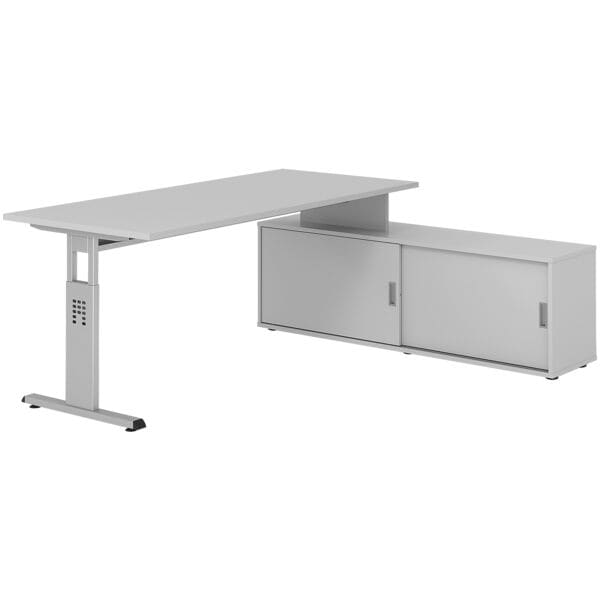 HAMMERBACHER Schreibtisch höhenverstellbar (manuell) inkl. Sideboard »Alicante« 180 cm Gestel grau, 180x78x80 cm