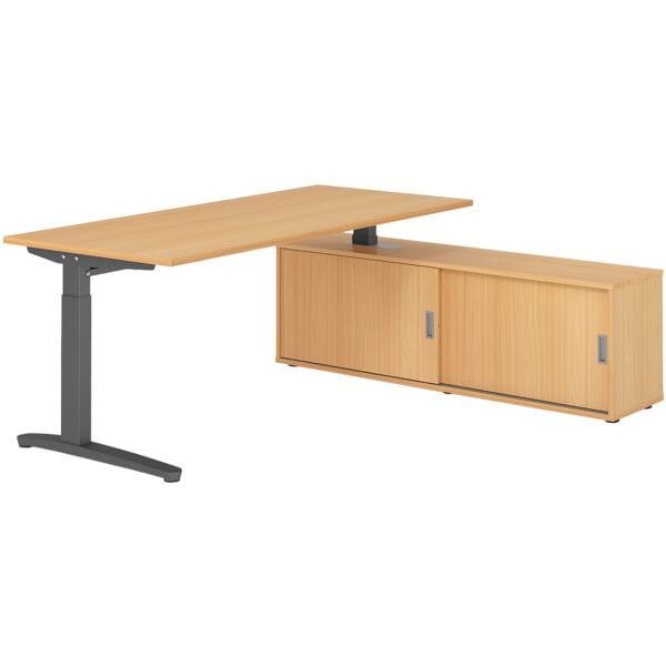 HAMMERBACHER Schreibtisch höhenverstellbar (manuell) inkl. Sideboard »Alicante« 180 cm C-Fuß braun, 180x85x80 cm